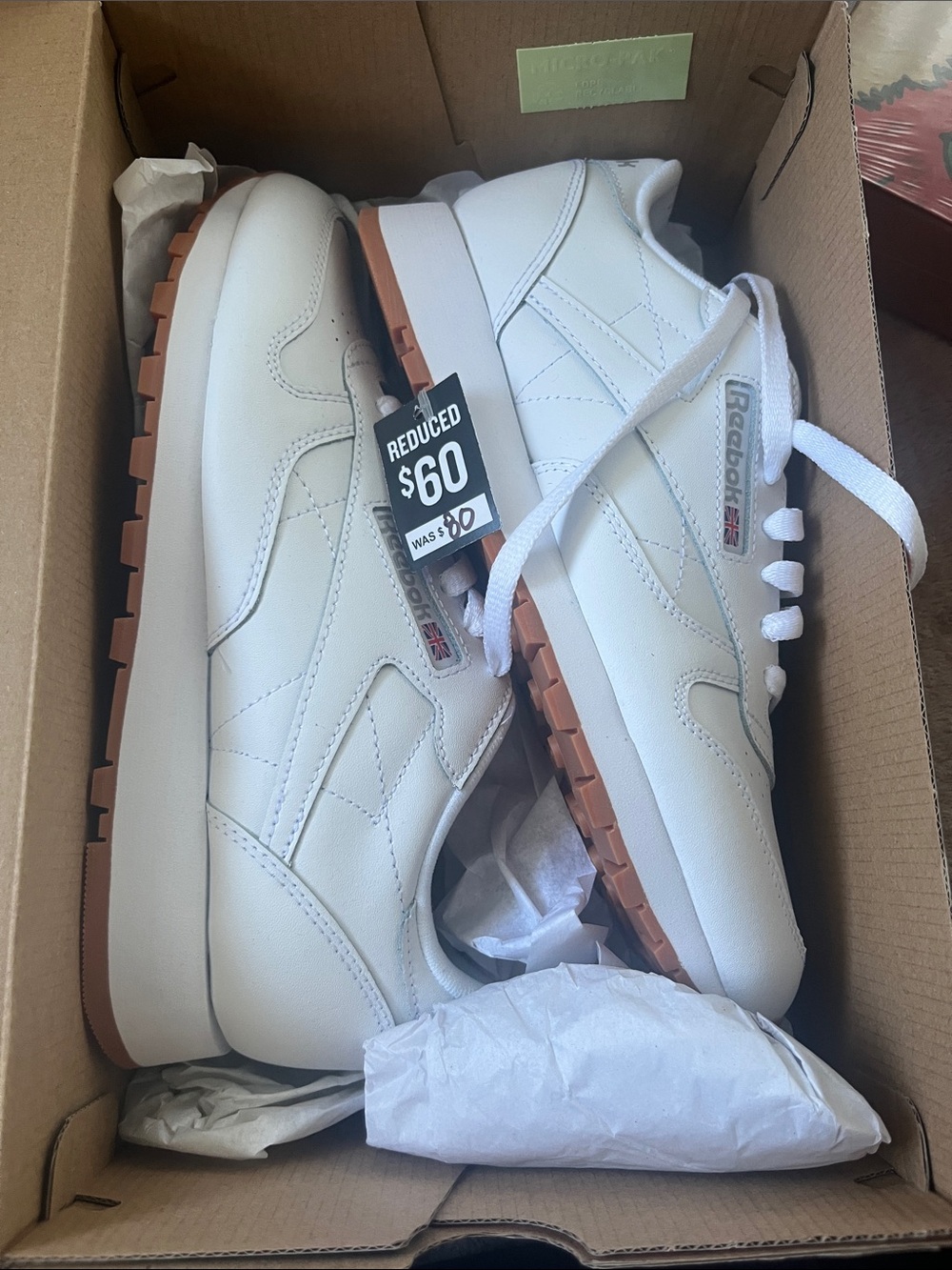 Reebok White Leather Sneakers with Gum Outsole